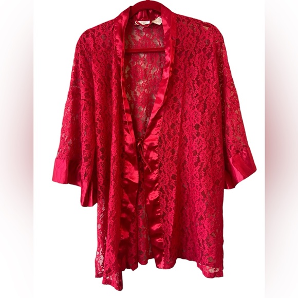 Vintage Victoria’s Secret Gold Label Red Lace Satin Robe - Picture 1 of 11